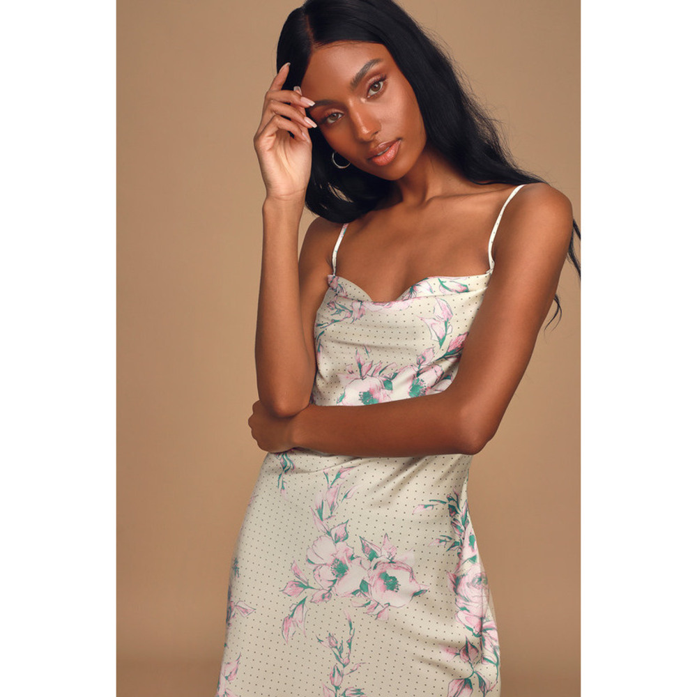 Lulus How To Be A Heartbreaker Cream Multi Print Satin Slip Mini Dress White